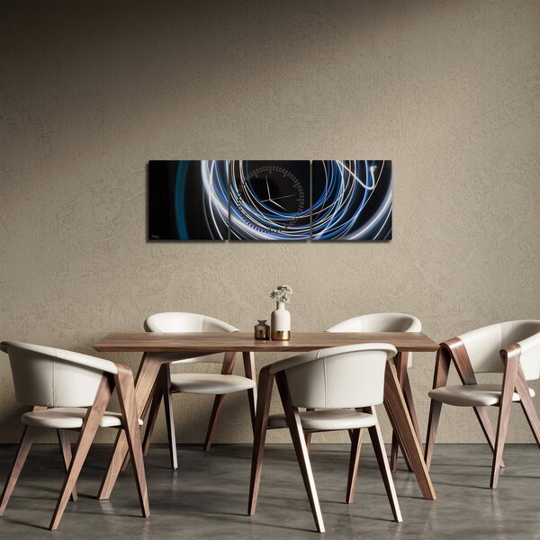 Obraz modrých liniek (s hodinami) (90x30 cm)