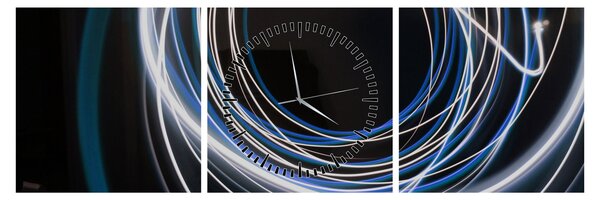 Obraz modrých liniek (s hodinami) (90x30 cm)