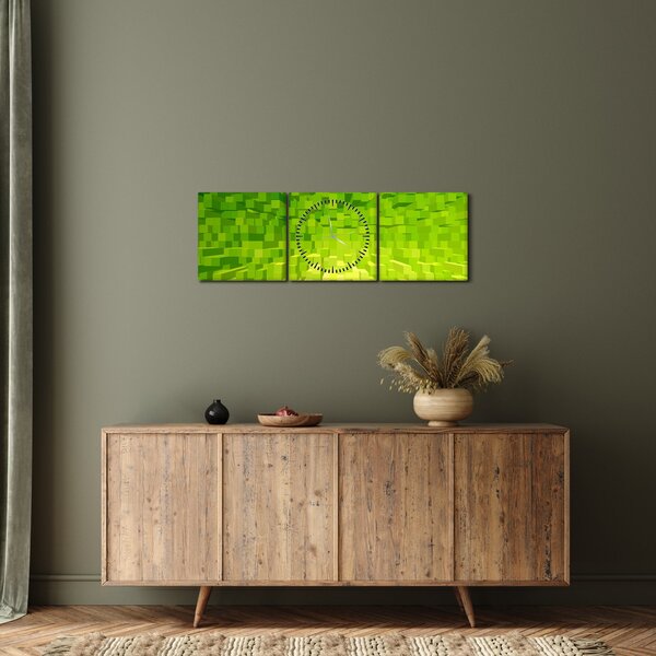 Obraz žltozelených kostičiek (s hodinami) (90x30 cm)