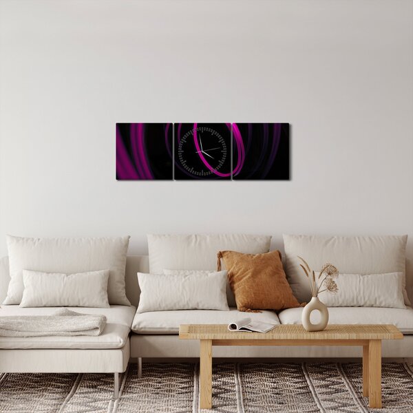 Obraz - fialové čiary (s hodinami) (90x30 cm)