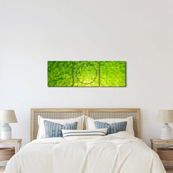 Obraz žltozelených kostičiek (s hodinami) (90x30 cm)
