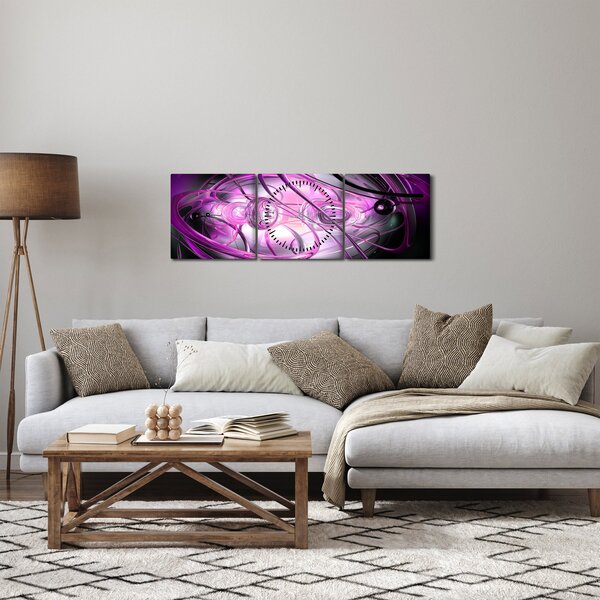 Obraz krásnej fialovej abstrakcie (s hodinami) (90x30 cm)