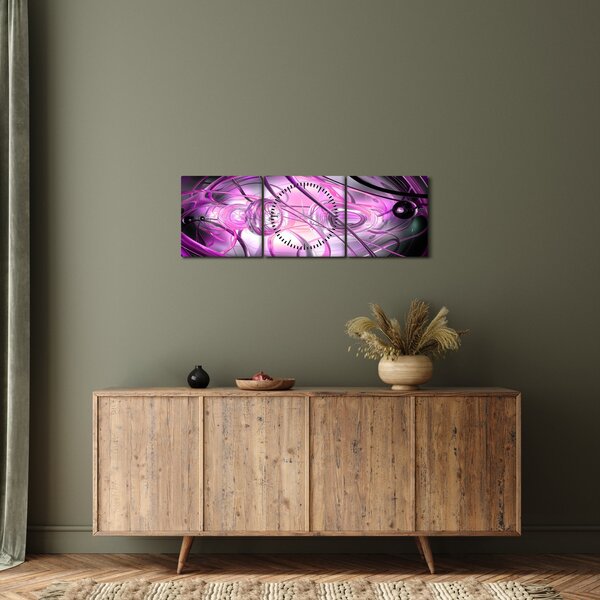 Obraz krásnej fialovej abstrakcie (s hodinami) (90x30 cm)