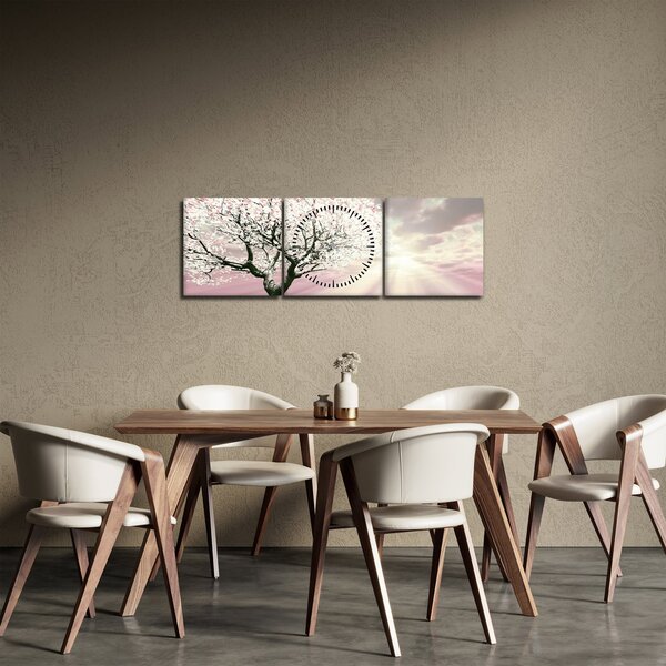 Ružový obraz stromu (s hodinami) (90x30 cm)