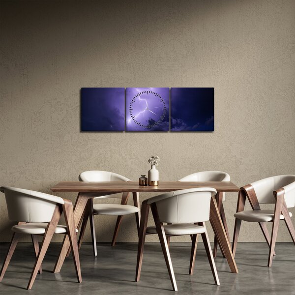 Obraz - fialová obloha a blesk (s hodinami) (90x30 cm)