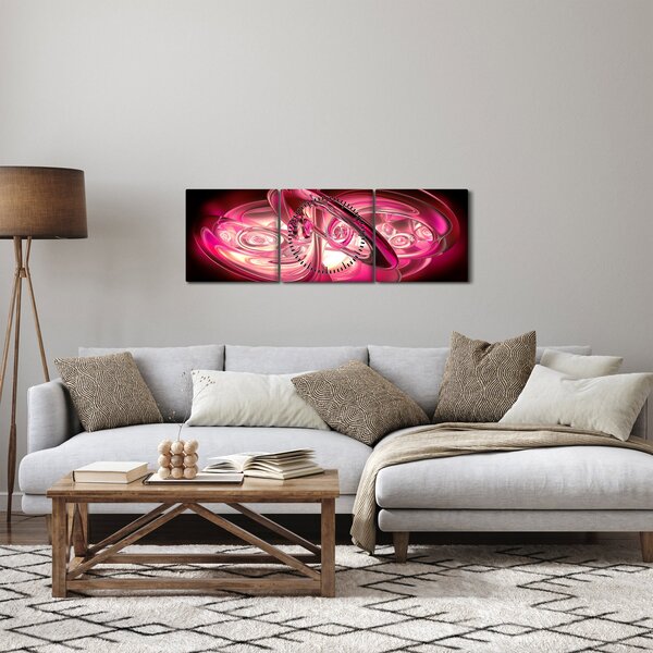 Obraz ružových fraktálov (s hodinami) (90x30 cm)