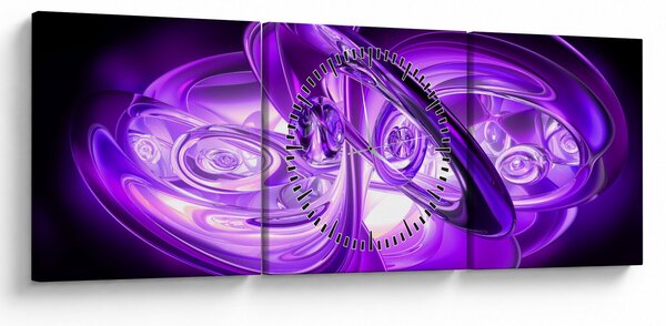 Obraz fialových fraktálov (s hodinami) (90x30 cm)