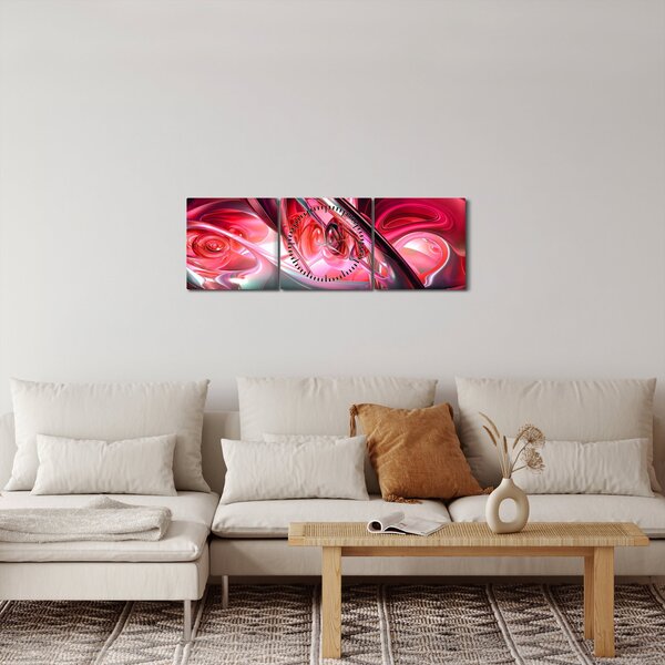 Obraz červených fraktálov (s hodinami) (90x30 cm)