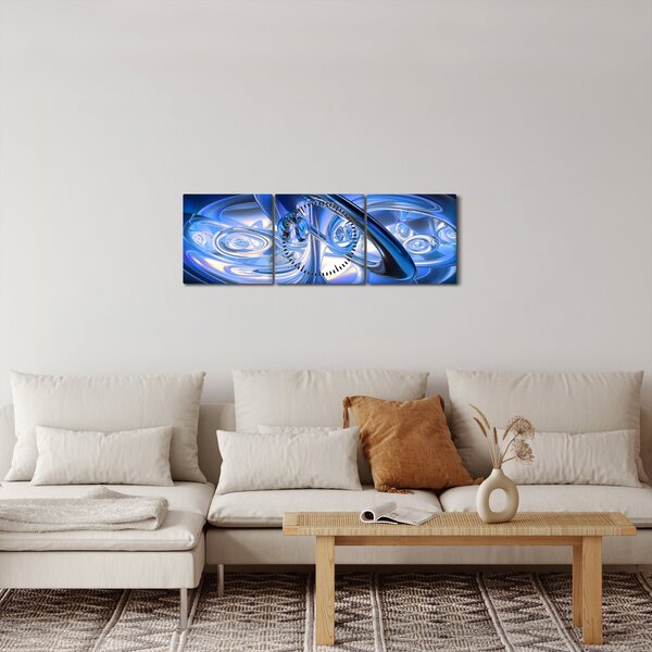 Modrý abstraktný obraz (s hodinami) (90x30 cm)
