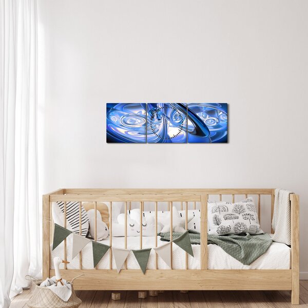Modrý abstraktný obraz (s hodinami) (90x30 cm)