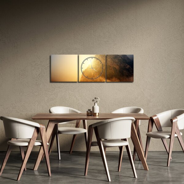 Obraz hory v hmle (s hodinami) (90x30 cm)