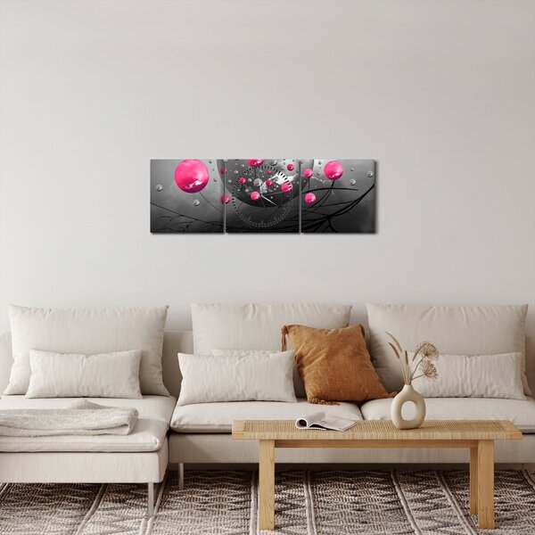Obraz ružových abstraktných gulí (s hodinami) (90x30 cm)