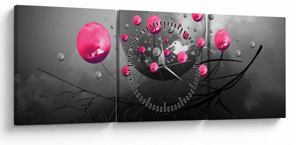 Obraz ružových abstraktných gulí (s hodinami) (90x30 cm)