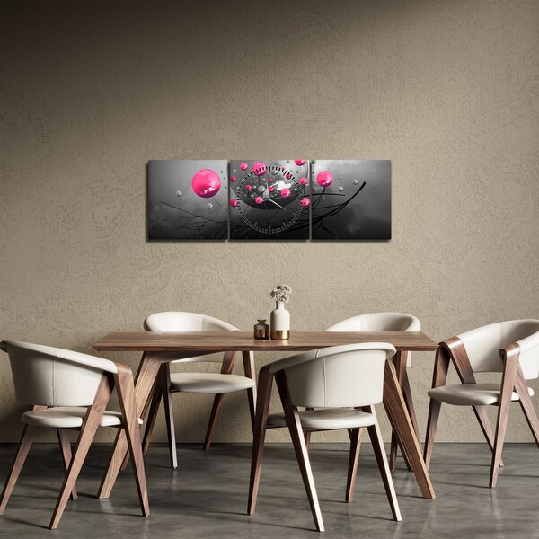 Obraz ružových abstraktných gulí (s hodinami) (90x30 cm)
