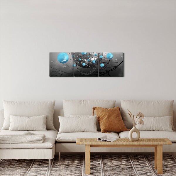 Obraz - svetlo modré abstraktné gule (s hodinami) (90x30 cm)