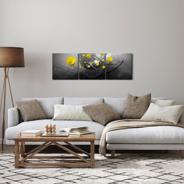 Obraz - žlté abstraktné gule (s hodinami) (90x30 cm)