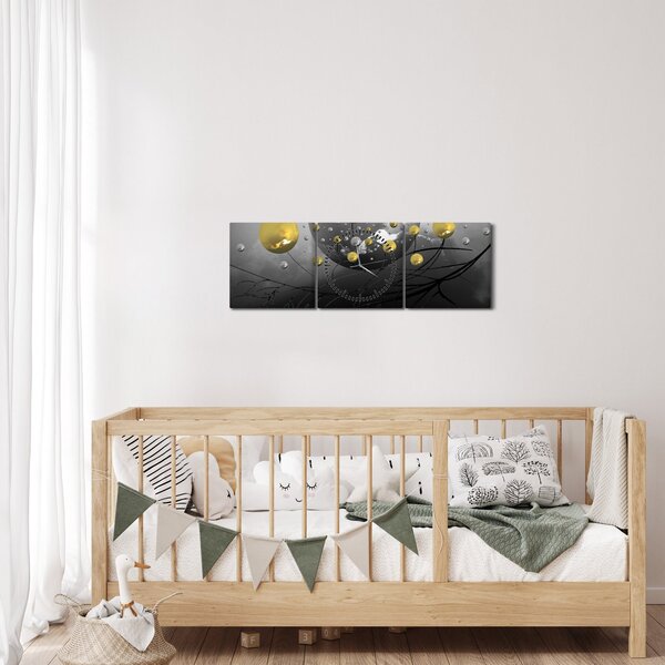 Obraz zlatých abstraktných gulí (s hodinami) (90x30 cm)