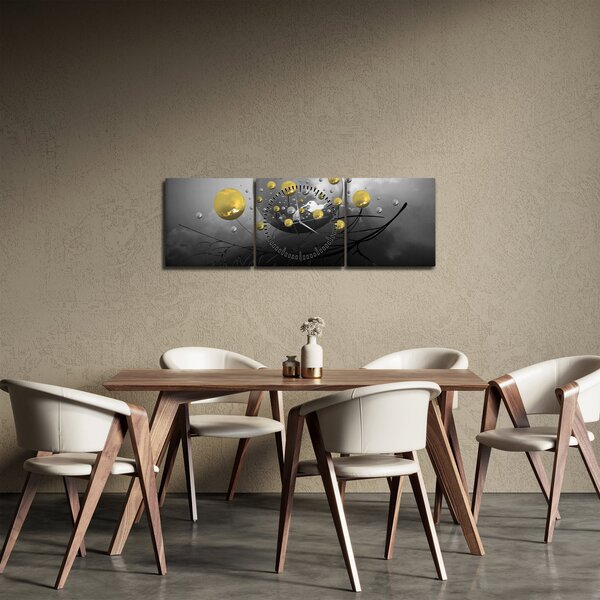 Obraz zlatých abstraktných gulí (s hodinami) (90x30 cm)
