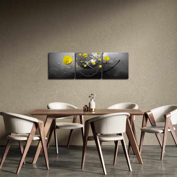 Obraz - žlté abstraktné gule (s hodinami) (90x30 cm)