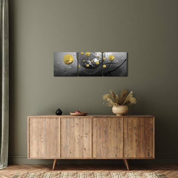Obraz zlatých abstraktných gulí (s hodinami) (90x30 cm)