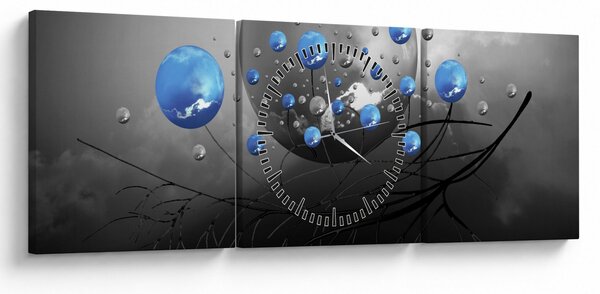 Obraz modrých abstraktných gulí (s hodinami) (90x30 cm)