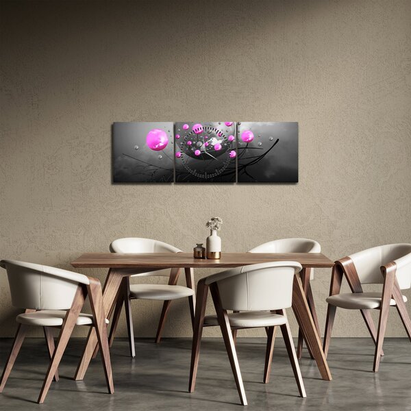Obraz ružových gulí (s hodinami) (90x30 cm)