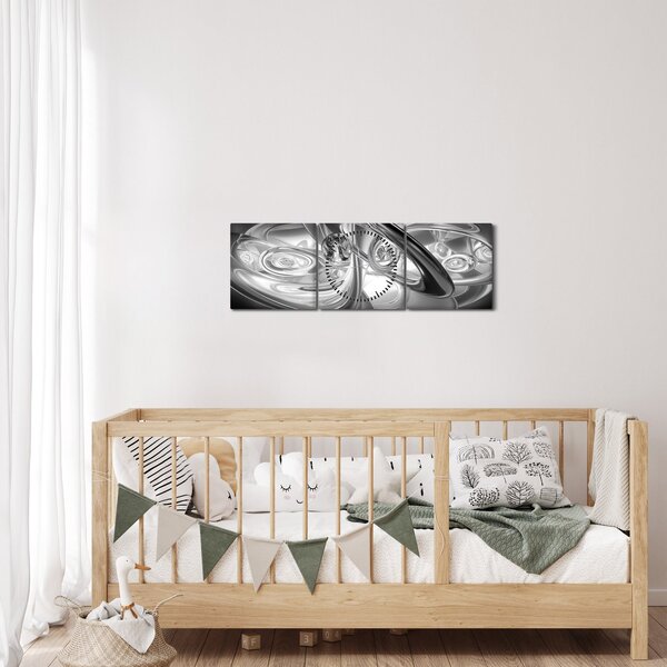 Obraz modernej sivej abstrakcie (s hodinami) (90x30 cm)