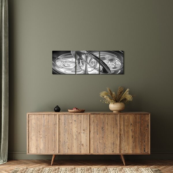 Obraz modernej sivej abstrakcie (s hodinami) (90x30 cm)