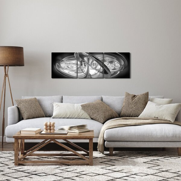 Obraz modernej sivej abstrakcie (s hodinami) (90x30 cm)