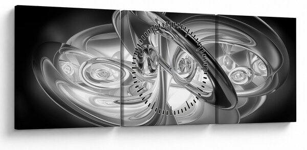 Obraz modernej sivej abstrakcie (s hodinami) (90x30 cm)