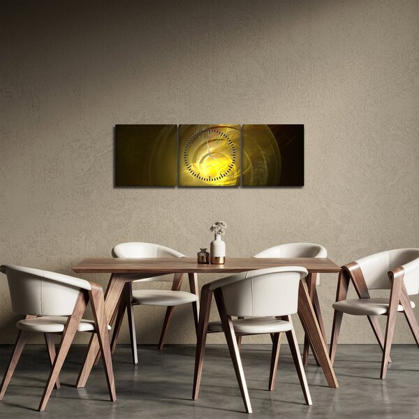 Obraz žltej abstraktnej špirály (s hodinami) (90x30 cm)