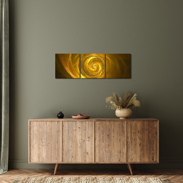 Obraz abstraktnej žltej špirály (s hodinami) (90x30 cm)