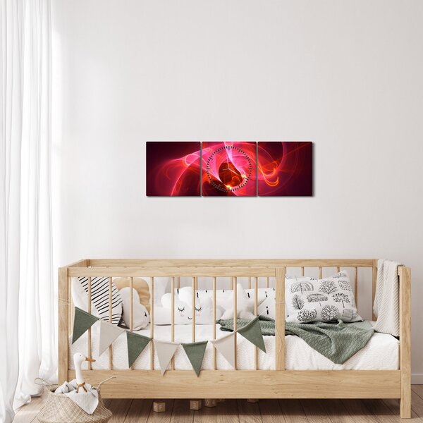 Moderný obraz ružovej abstrakcie (s hodinami) (90x30 cm)