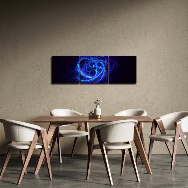 Obraz modrého abstraktného klbka (s hodinami) (90x30 cm)