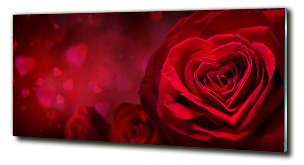 Foto obraz sklenený horizontálne Červená ruža srdce