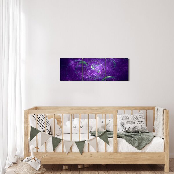 Obraz - fialová abstrakcia (s hodinami) (90x30 cm)