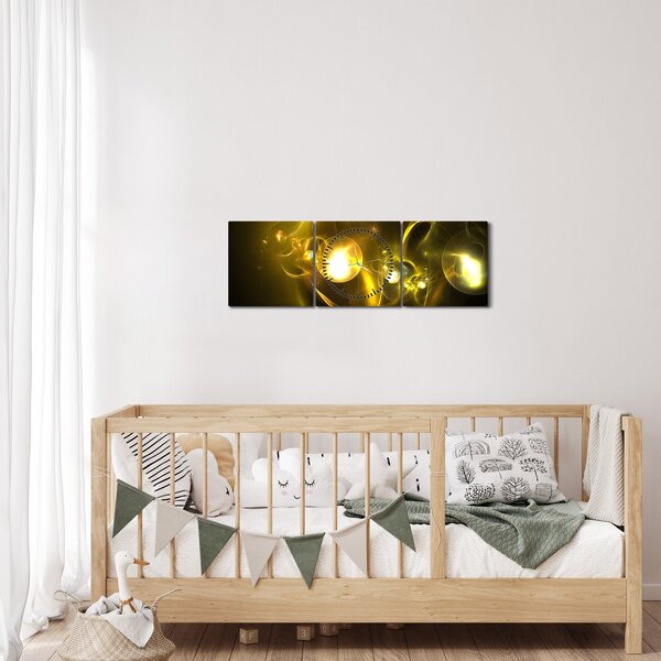 Abstraktný obraz žltých gulí (s hodinami) (90x30 cm)