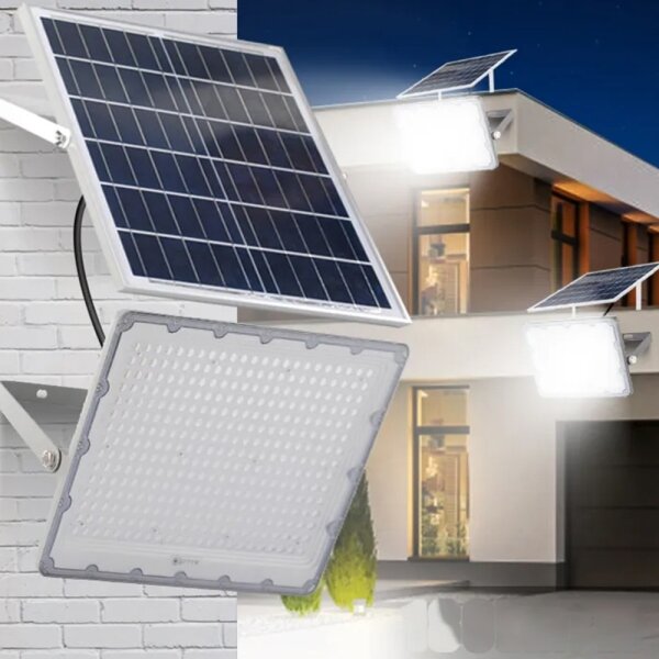 LED stmievateľný solárny reflektor LED/150W/3,2V 5000K 15000 mAh IP65 čierny + diaľkové ovládanie