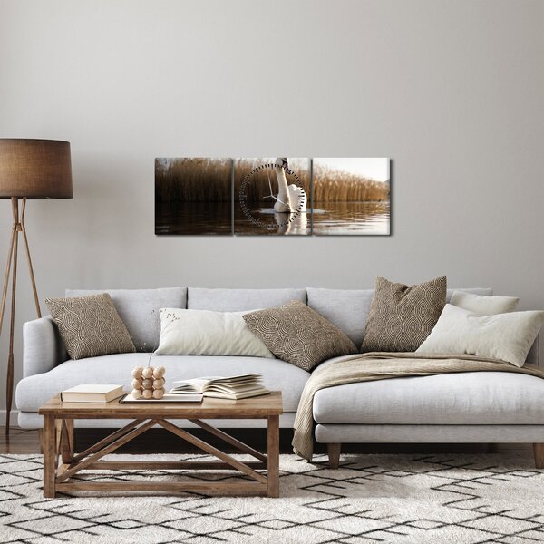Obraz labute (s hodinami) (90x30 cm)