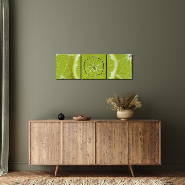 Obraz - citróny na reze (s hodinami) (90x30 cm)