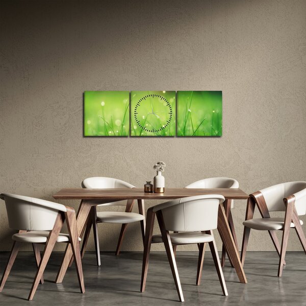 Obraz - rosa na tráve (s hodinami) (90x30 cm)