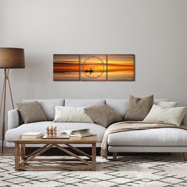 Obraz - plavba na loďke (s hodinami) (90x30 cm)