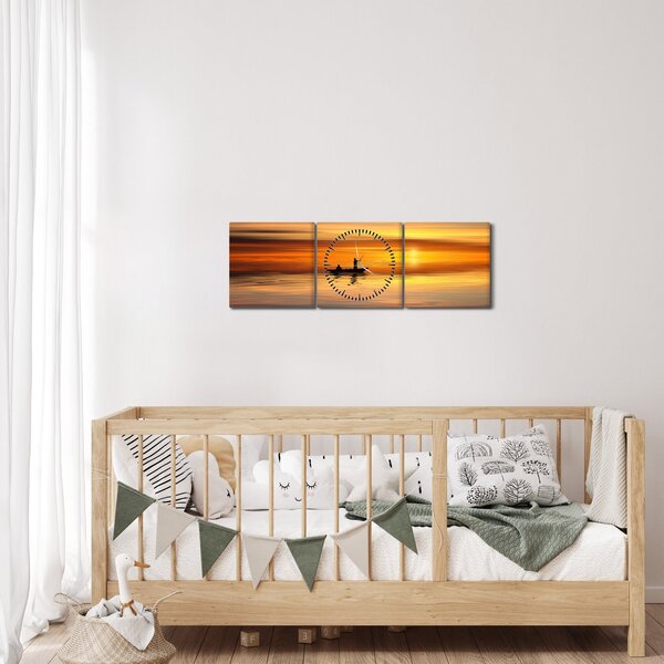 Obraz - plavba na loďke (s hodinami) (90x30 cm)