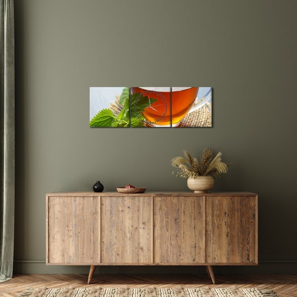 Obraz šálky s čajom (s hodinami) (90x30 cm)