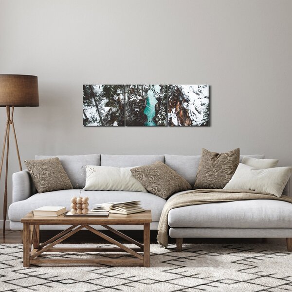 Obraz - horská rieka v zime (s hodinami) (90x30 cm)
