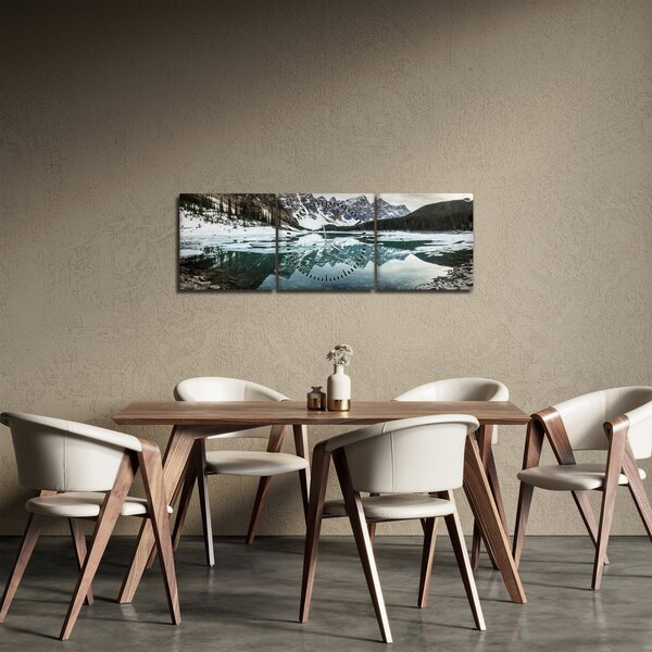 Obraz - jazero v zime (s hodinami) (90x30 cm)