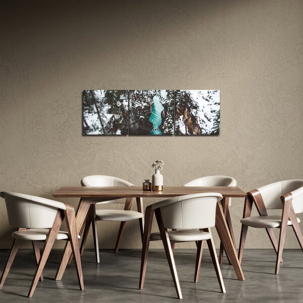 Obraz - horská rieka v zime (s hodinami) (90x30 cm)