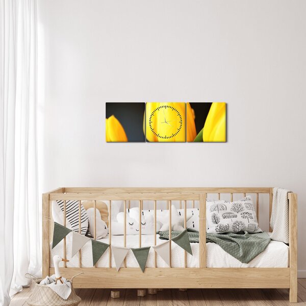 Obraz tulipánov (s hodinami) (90x30 cm)