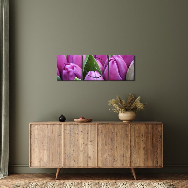 Obraz - kvety tulipánov (s hodinami) (90x30 cm)