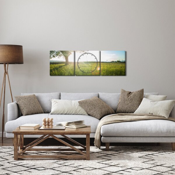 Obraz letnej lúky (s hodinami) (90x30 cm)